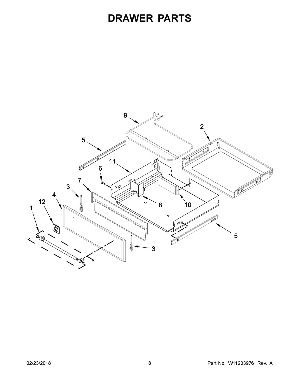 Drawer Parts Diagram and Parts List for MES8800FZ2  Maytag Range