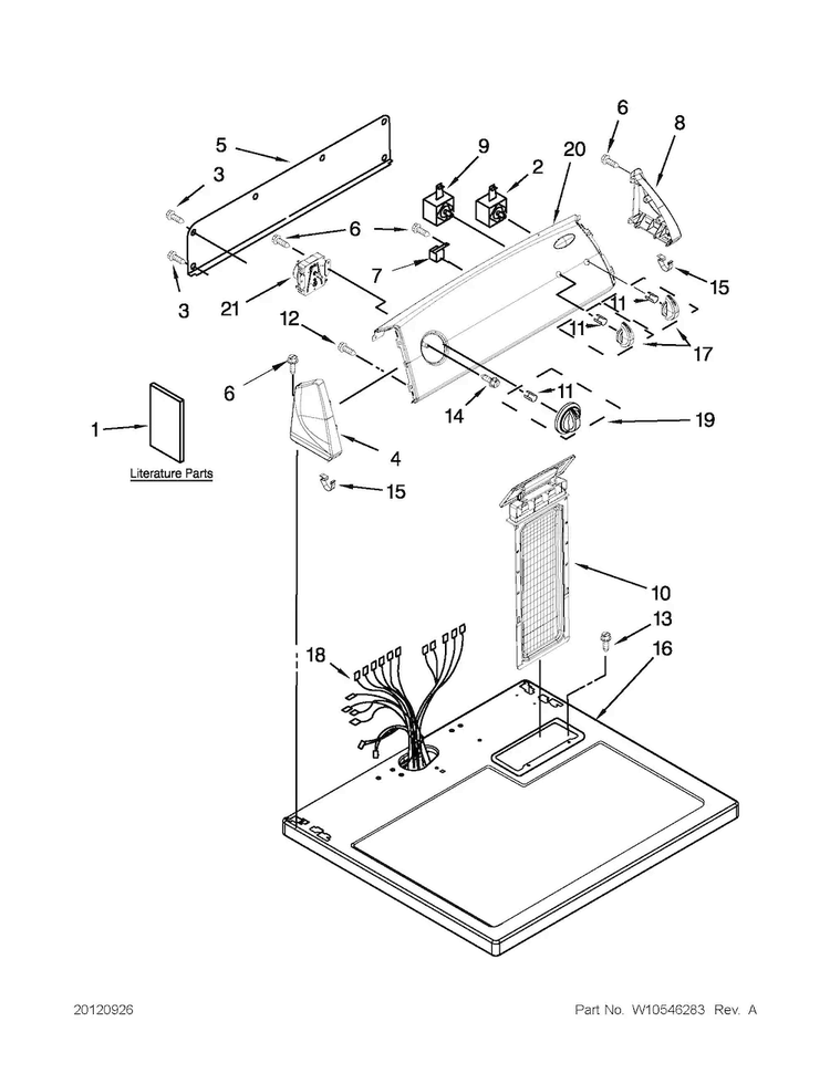 Top And Console Parts Diagram and Parts List for CED137SXQ0  Crosley Dryer