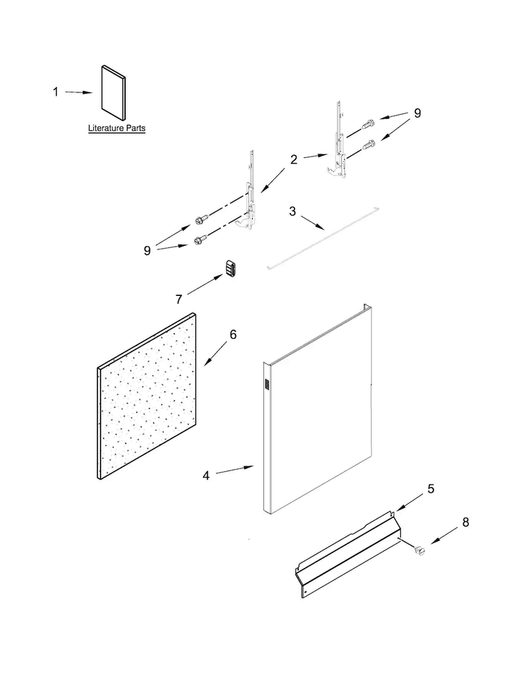 Door And Panel Parts Diagram and Parts List for ADB1300AFW1  Amana Dishwasher