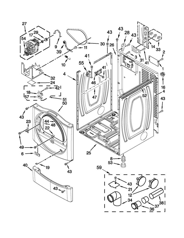 Cabinet Parts Diagram and Parts List for MDE25PDAGW1  Maytag Dryer