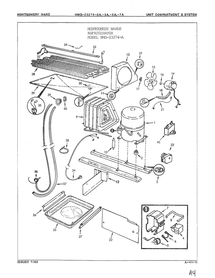 Unit Compartment And System Diagram and Parts List for 23274A  Admiral Refrigerator