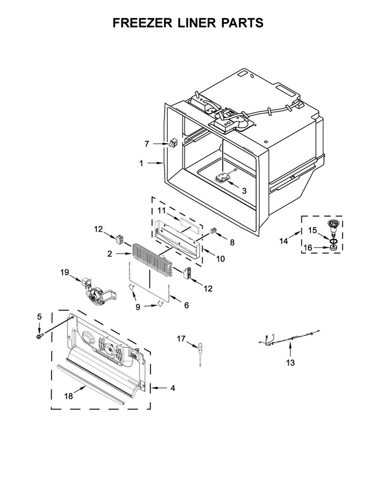 Freezer Liner Parts Diagram and Parts List for JFFCC72EFS00  Jenn-Air Refrigerator