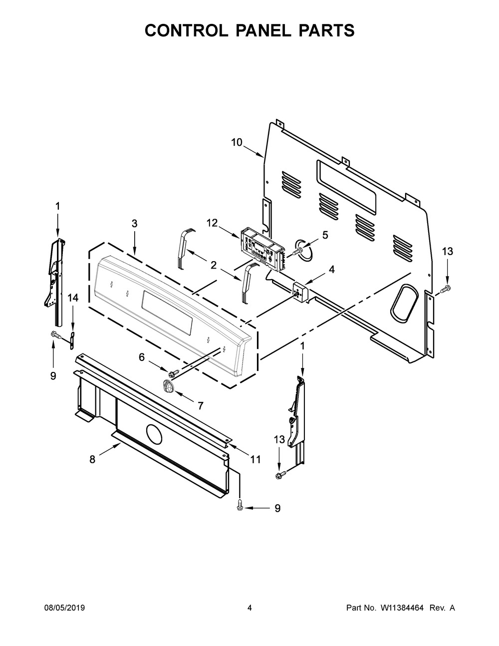 Control Panel Parts Diagram and Parts List for YACR4503SFW4  Maytag Range
