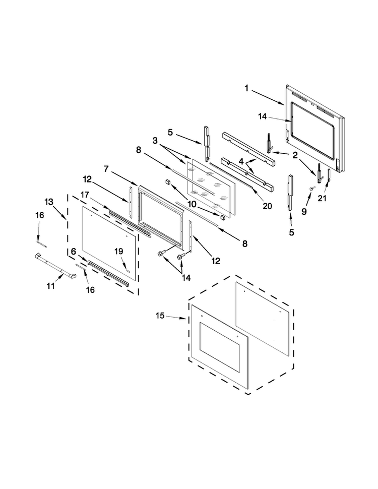 Lower Oven Door Diagram and Parts List for JJW3830WP02  Jenn-Air Wall Oven