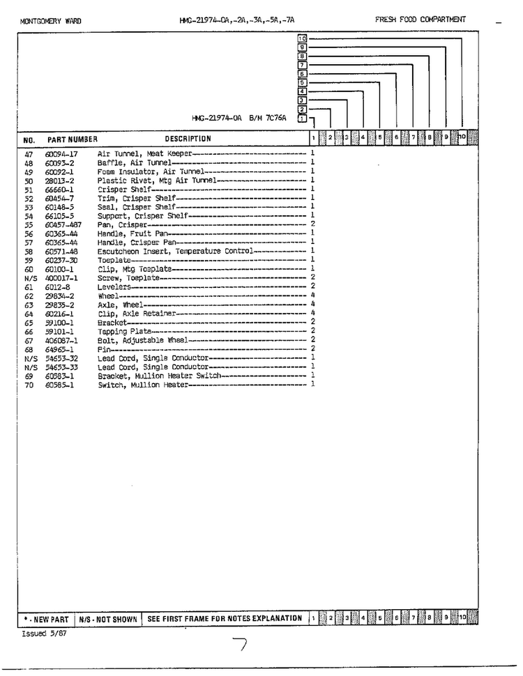 Fresh Food Compartment Page 3 Diagram and Parts List for 21974A  Admiral Refrigerator