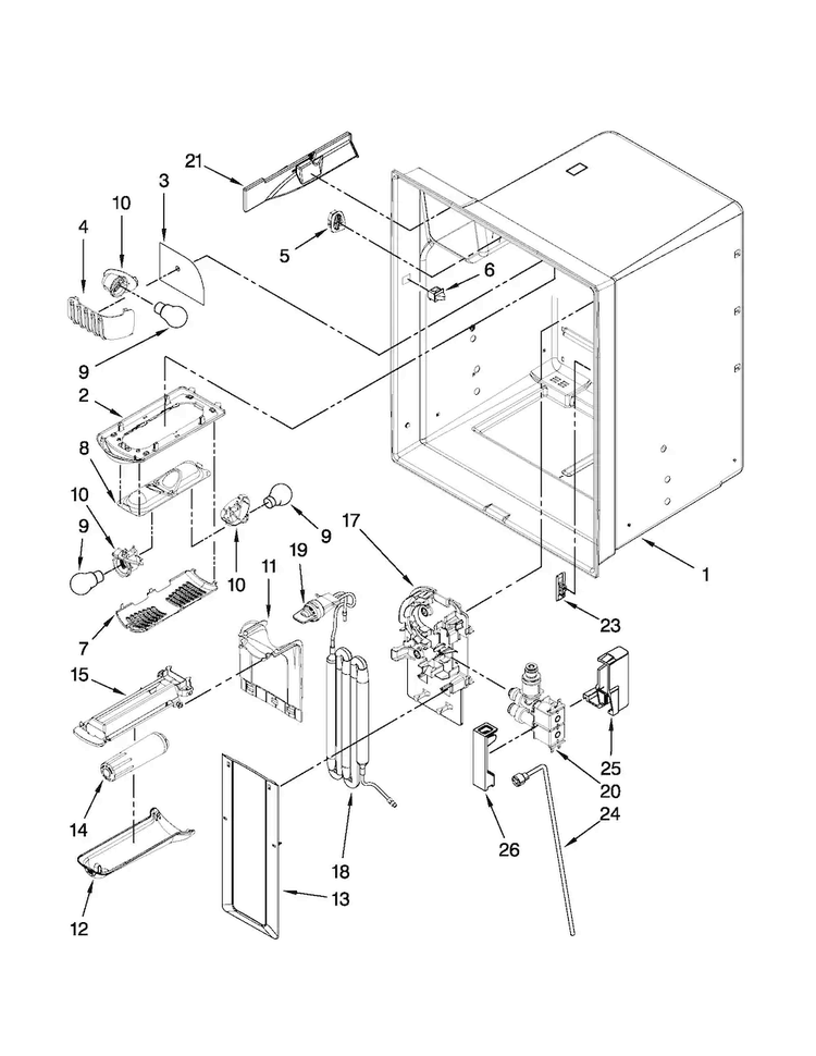 Refrigerator Liner Parts Diagram and Parts List for MFI2569VEA2  Maytag Refrigerator