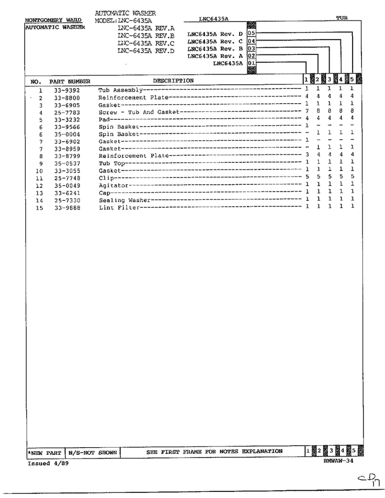 Tub Page 2 Diagram and Parts List for 6435A  Norge Washer