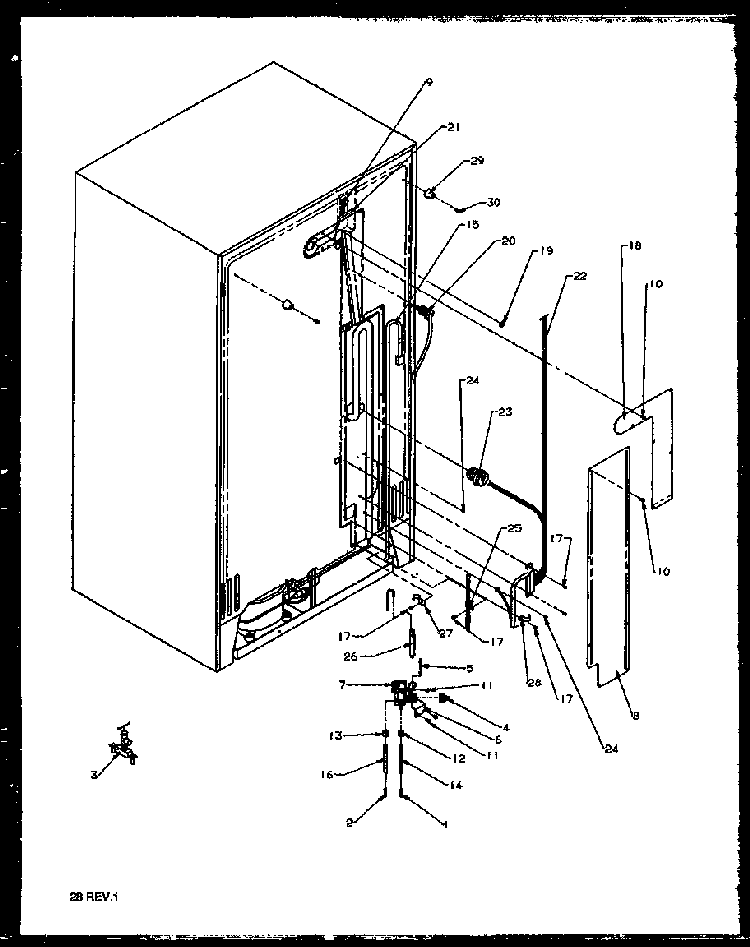 Cabinet Back Diagram and Parts List for 2599CIWEL-P1170601WL  Amana Refrigerator