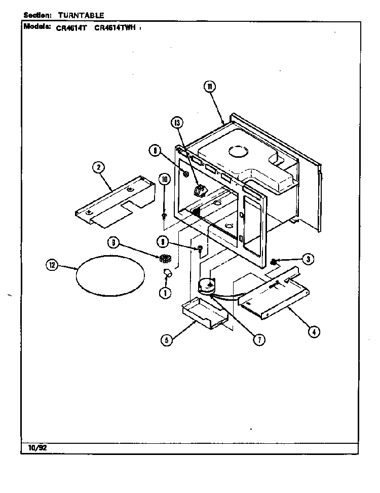 Turntable Diagram and Parts List for CR4614T  Crosley Microwave