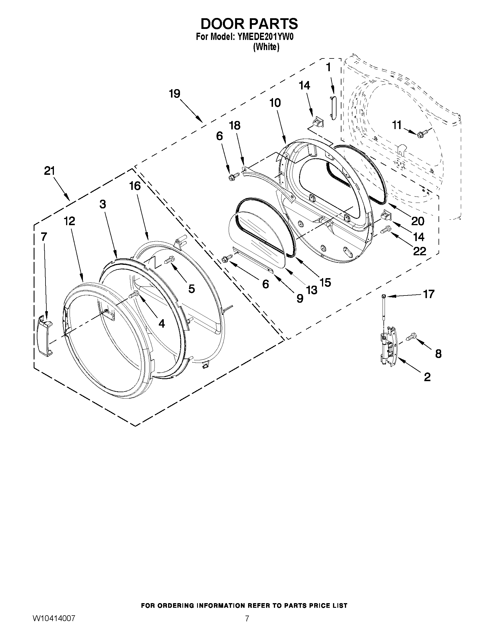 04 - DOOR PARTS Diagram and Parts List for YMEDE201YW0  Maytag Dryer
