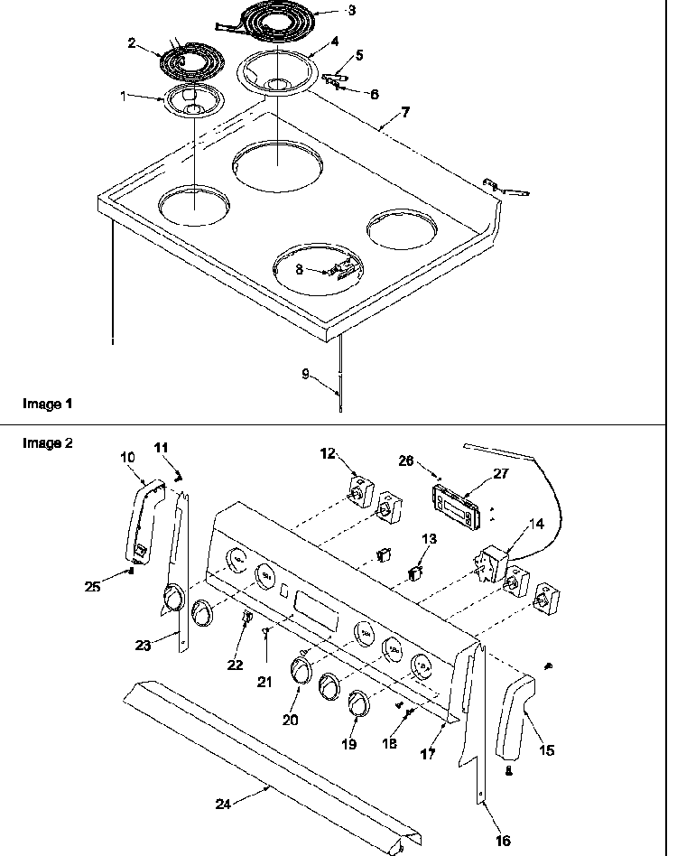 Main Top And Backguard Diagram and Parts List for ARR3601WW-P1143674NWW  Amana Range