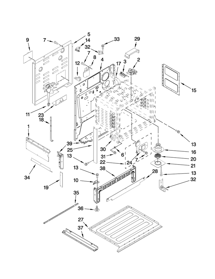 Chassis Parts Diagram and Parts List for JES9800BAS18  Jenn-Air Range