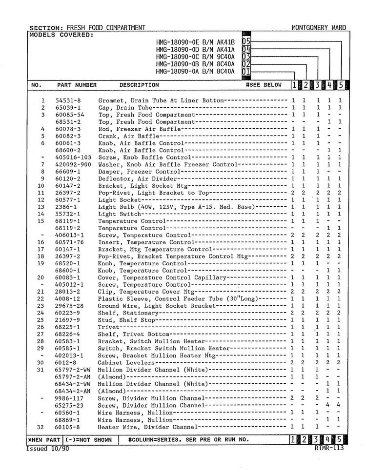 Fresh Food Compartment Page 2 Diagram and Parts List for 18090-OA  Admiral Refrigerator