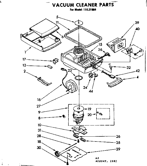 Base Assembly Diagram and Parts List for 11621964  Kenmore Canister Vacuum