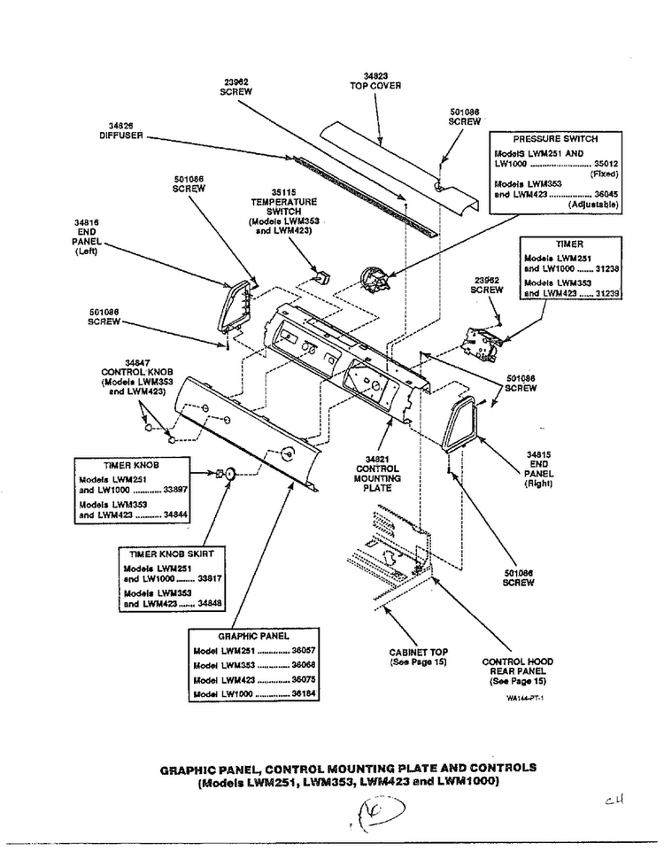 Graphic Panel/control Mounting Plate And Controls Diagram and Parts List for 6497-LW-9203  Amana Washer