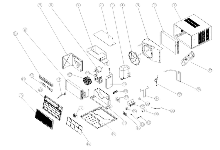 Cabinet Parts Diagram and Parts List for AAW-15CR1FHUE  Admiral Air Conditioner