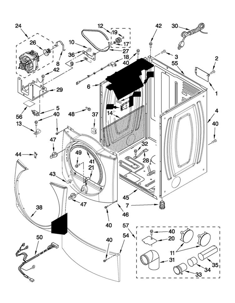 Cabinet Parts Diagram and Parts List for MGDE400XR1  Maytag Dryer