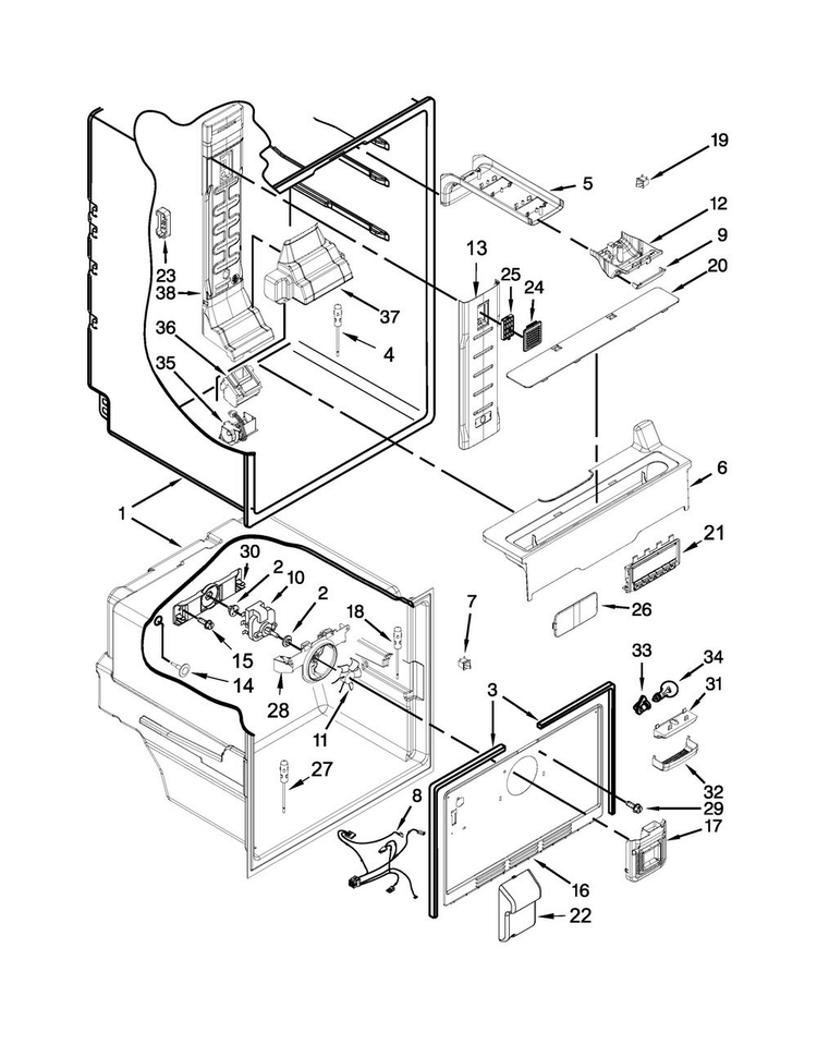 Liner Parts Diagram and Parts List for MFB2055DRE01  Maytag Refrigerator