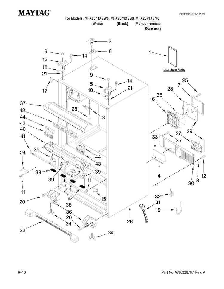 Cabinet Parts Diagram and Parts List for MFX2571XEW0  Maytag Refrigerator