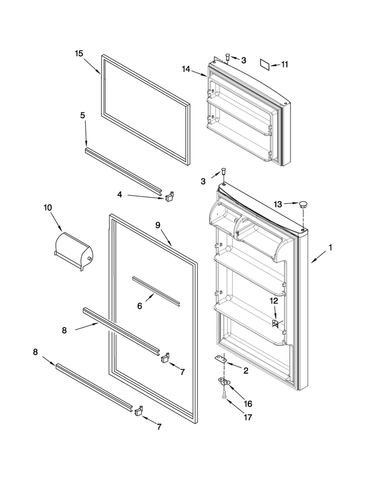 Door Parts Diagram and Parts List for A8RXNGFXD00  Amana Refrigerator