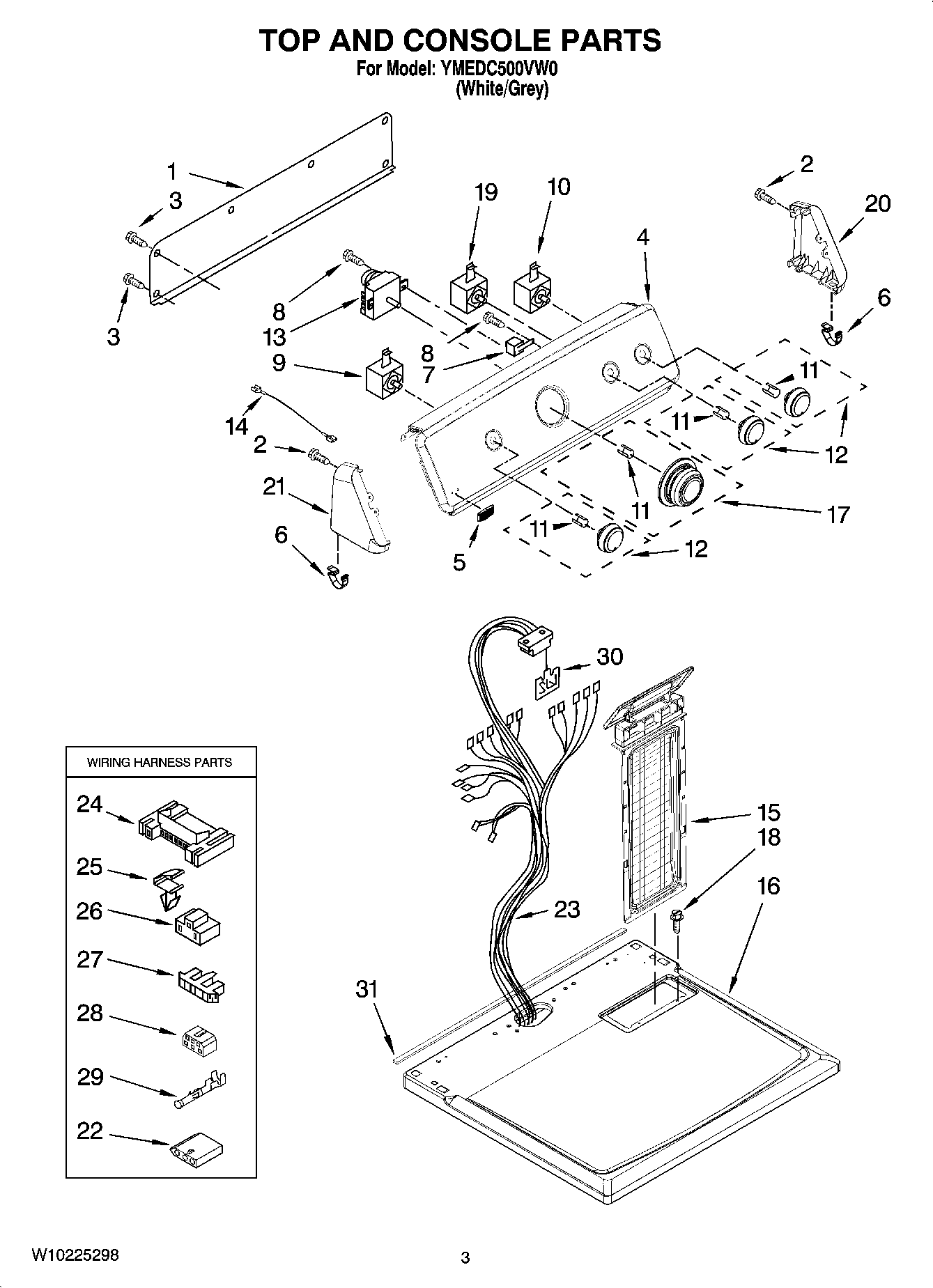 02 - TOP AND CONSOLE PARTS Diagram and Parts List for YMEDC500VW0  Maytag Dryer