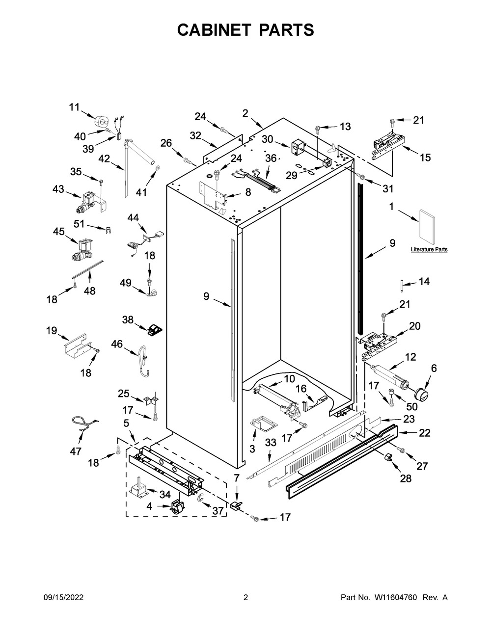 Cabinet Parts Diagram and Parts List for JBSFS42NMX00  Jenn-Air Refrigerator
