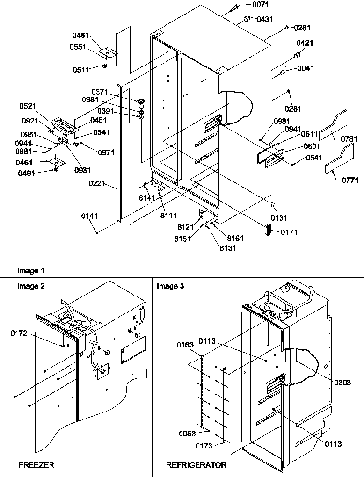 Cabinet Parts Diagram and Parts List for SRDE327S3E-P1307103WE  Amana Refrigerator