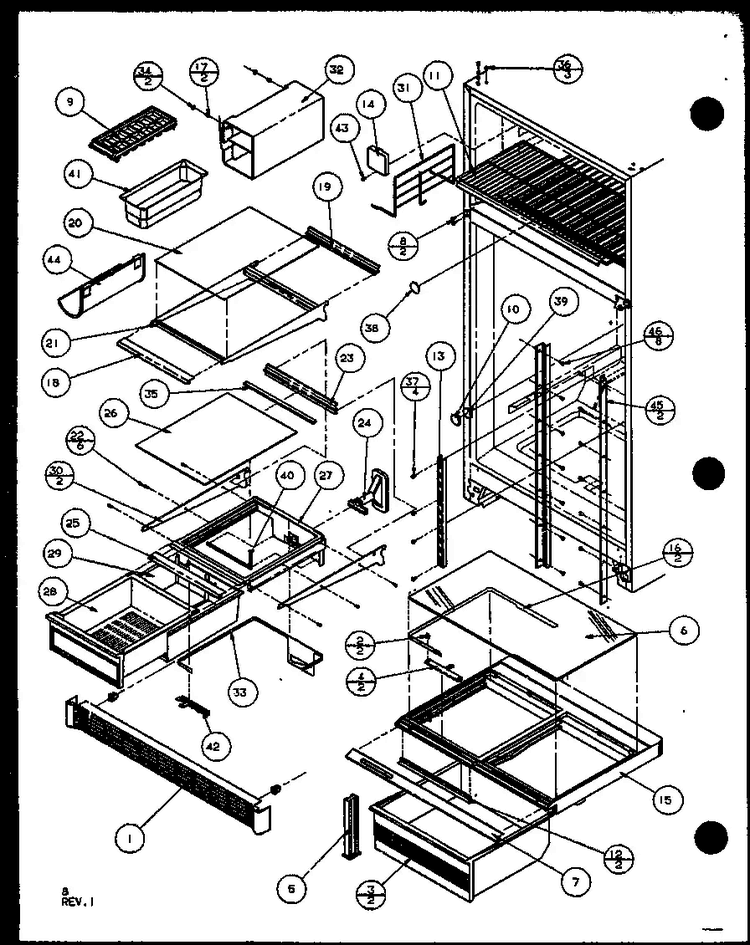 Refrigerator Shelving And Drawers Diagram and Parts List for 85868L-P1117304WL  Amana Refrigerator