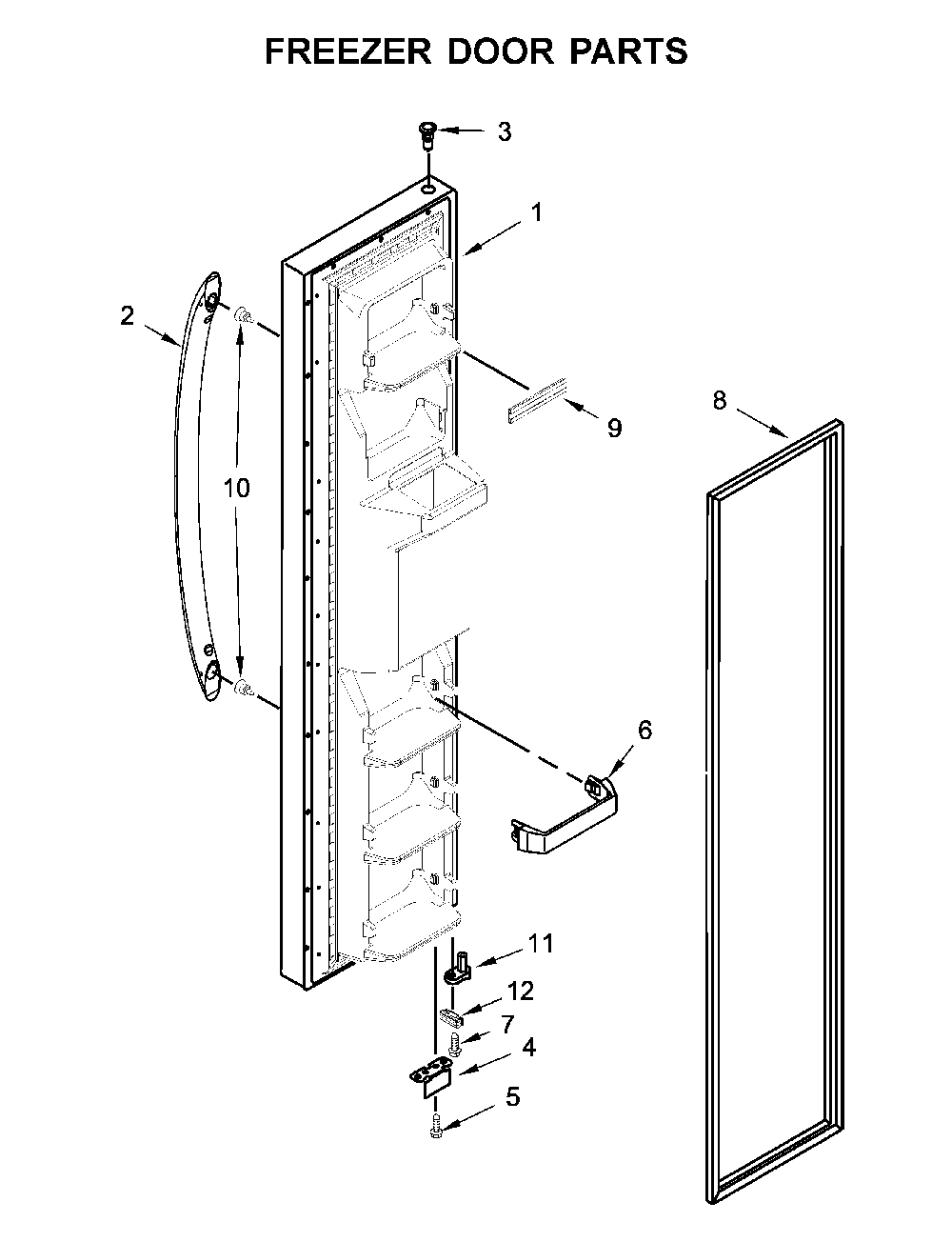 Freezer Door Parts Diagram and Parts List for 1064650042714  Kenmore Refrigerator