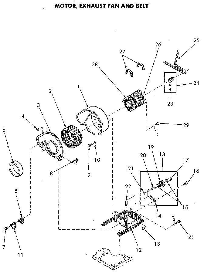 Motor And Exhaust Fan Diagram and Parts List for NE6813L43838  Speed Queen Dryer