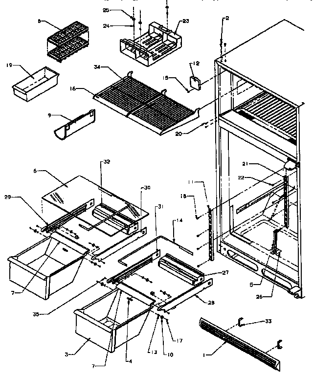 Cabinet Shelving Diagram and Parts List for TX19R-P1158504W  Amana Refrigerator