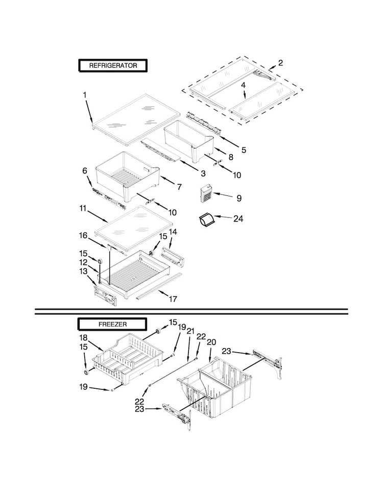 Shelf Parts Diagram and Parts List for MFB2055YEB01  Maytag Refrigerator