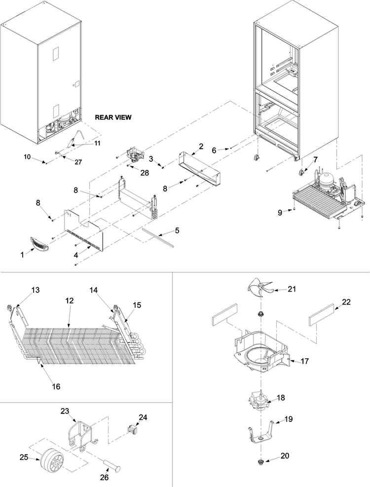 Evaporator Area & Rollers Diagram and Parts List for ABB1921FEB0  Amana Refrigerator