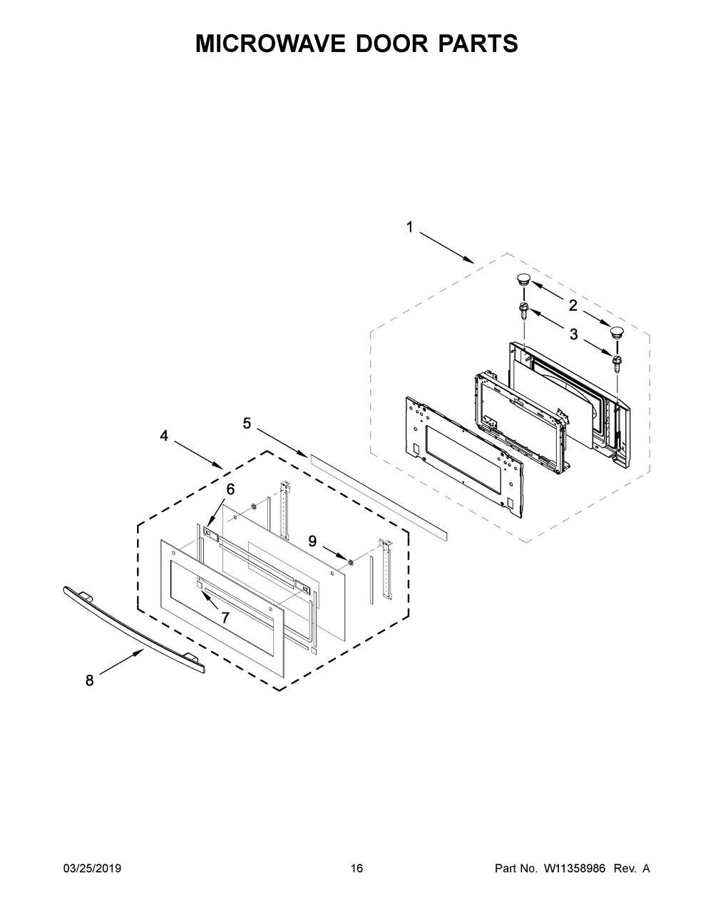 Microwave Door Parts Diagram and Parts List for JMW2427DS04  Maytag Microwave Oven Combo