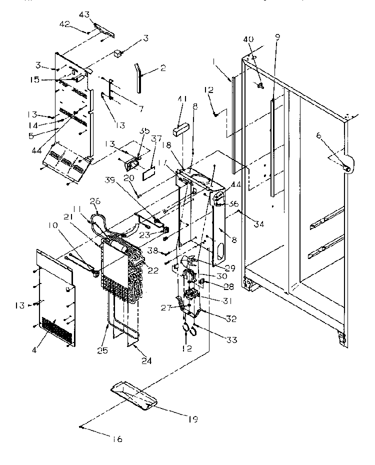 Evaporator And Air Handling Diagram and Parts List for SGD521SBL-P1197101WL  Amana Refrigerator