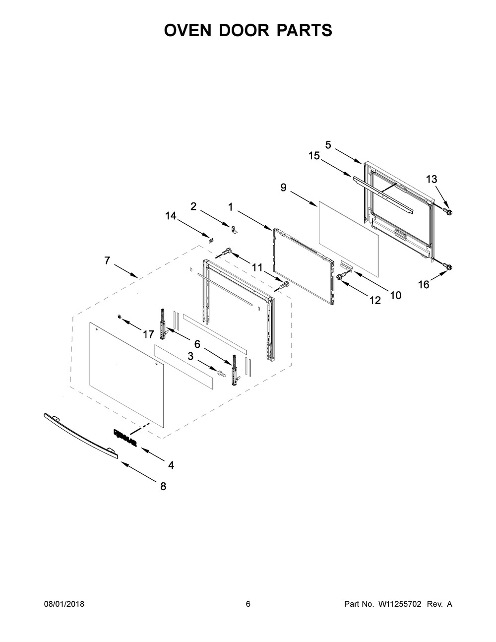 Oven Door Parts Diagram and Parts List for JJW2427DB03  Maytag Wall Oven