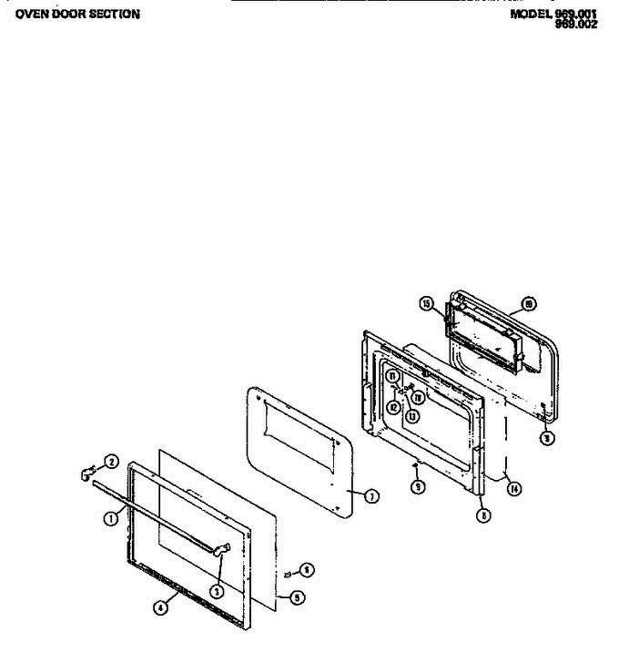 04 - Oven Door Section Diagram and Parts List for 969001  Litton Range