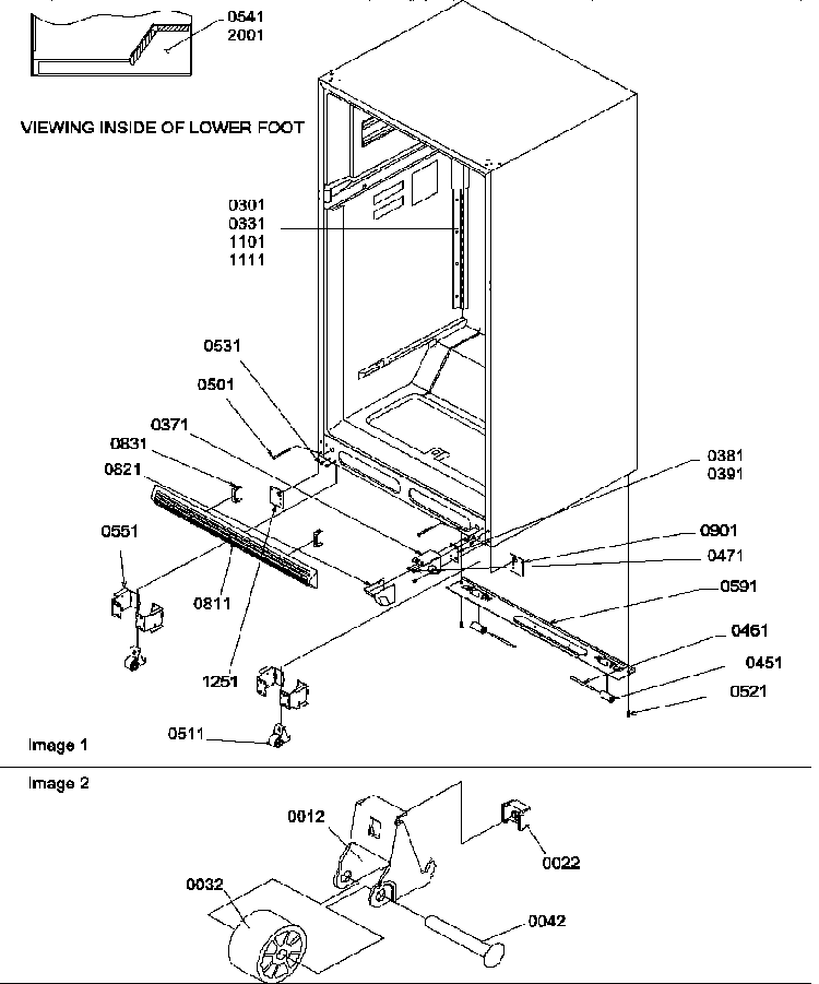 Ladders, Lower Cabinet And Rollers Diagram and Parts List for ATS518SW-P1183714WW  Amana Refrigerator