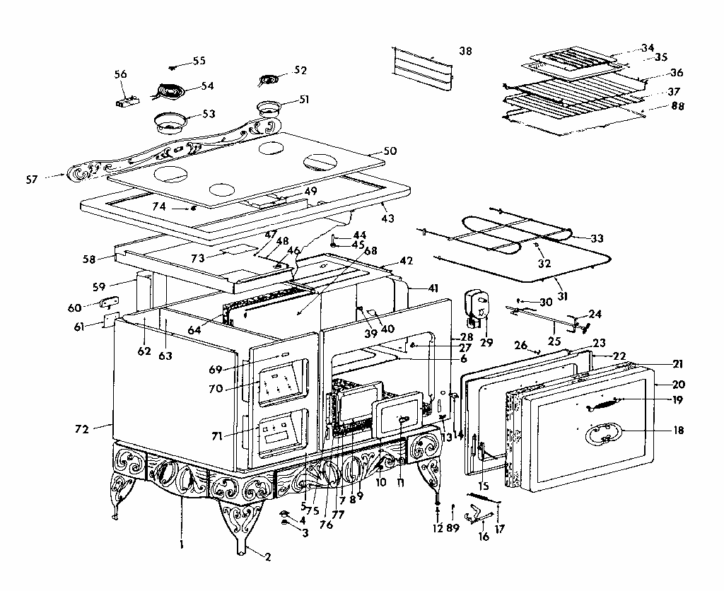 Body Section Diagram and Parts List for 1436606800  Kenmore Range