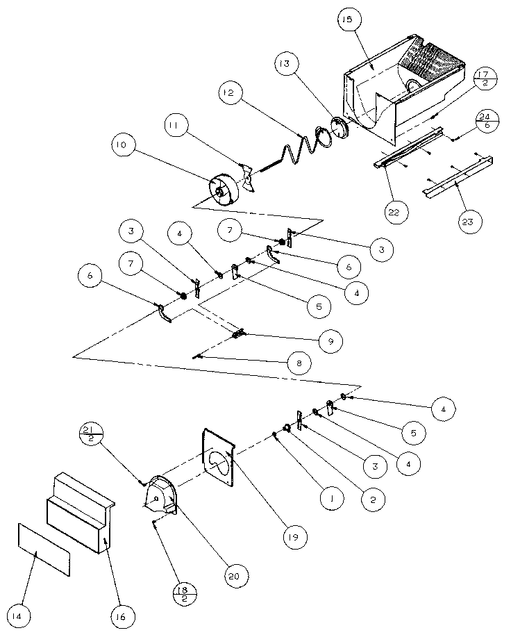 Crushed Ice Bucket Diagram and Parts List for 36798-P1152602W  Amana Refrigerator