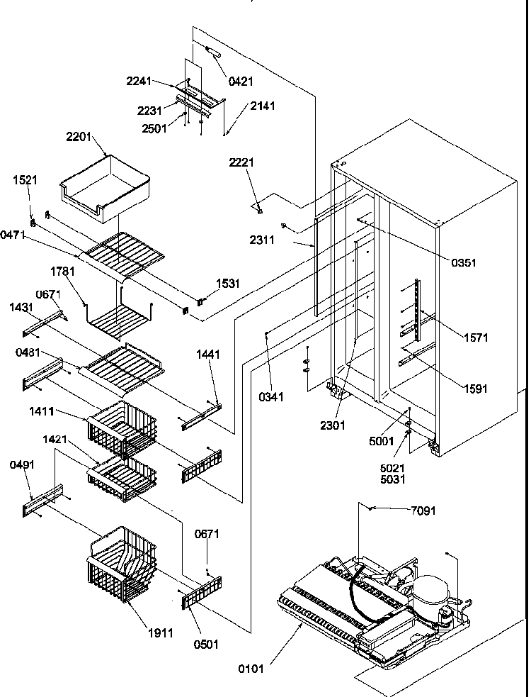 Freezer Shelves And Lights Diagram and Parts List for SR520SW-P1183002WW  Amana Refrigerator