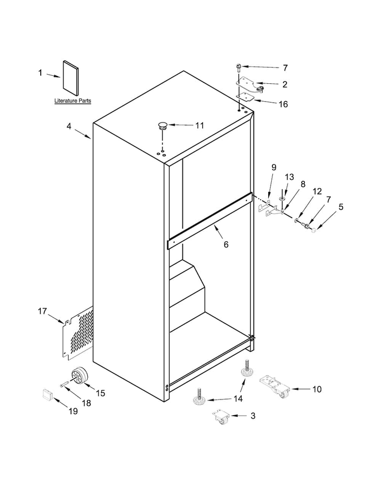 Cabinet Parts Diagram and Parts List for 5MT519SFEH00  Maytag Refrigerator