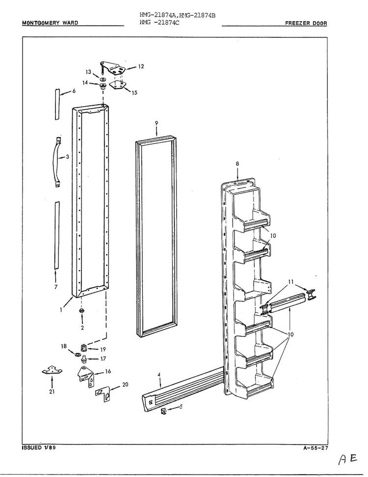 Freezer Door Diagram and Parts List for 21874A  Admiral Refrigerator
