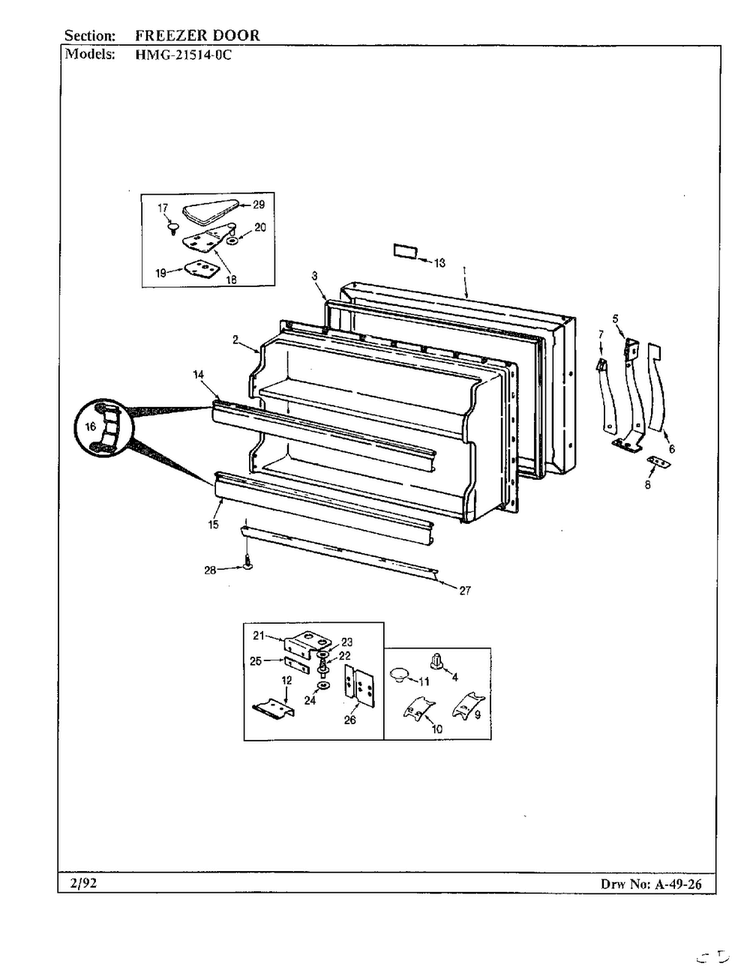 Freezer Door Diagram and Parts List for 21514-0A  Admiral Refrigerator
