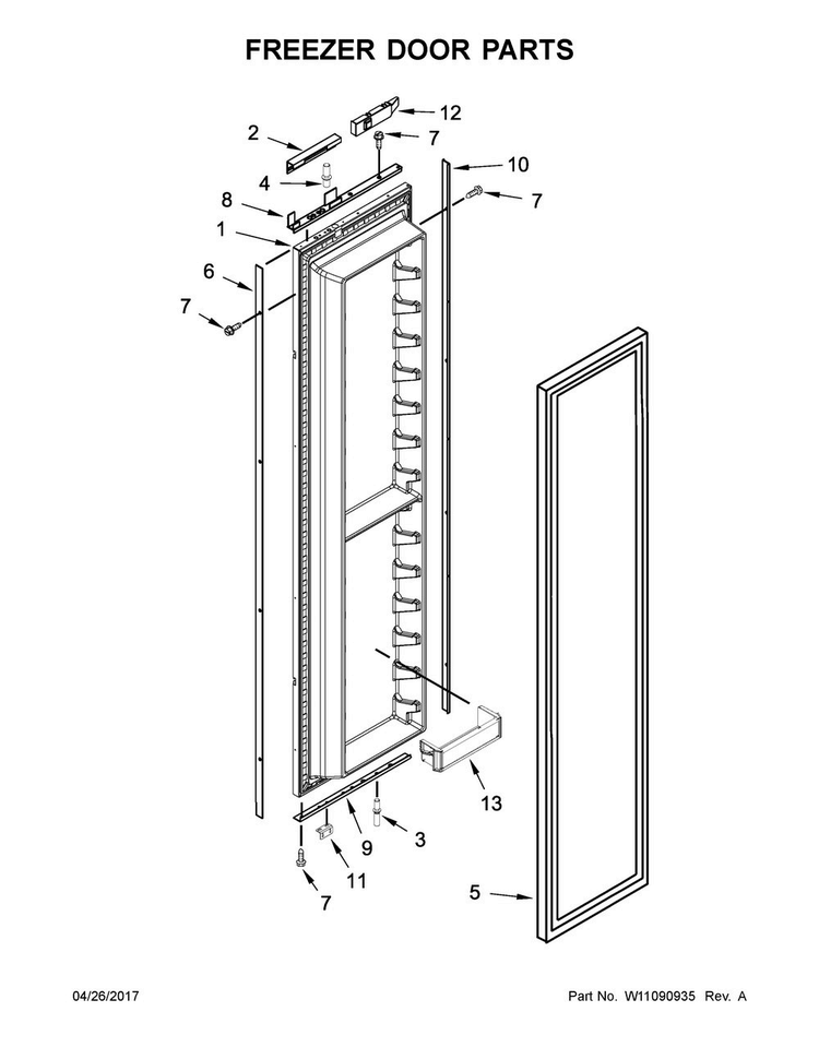 Freezer Door Parts Diagram and Parts List for JS42NXFXDE01  Jenn-Air Refrigerator