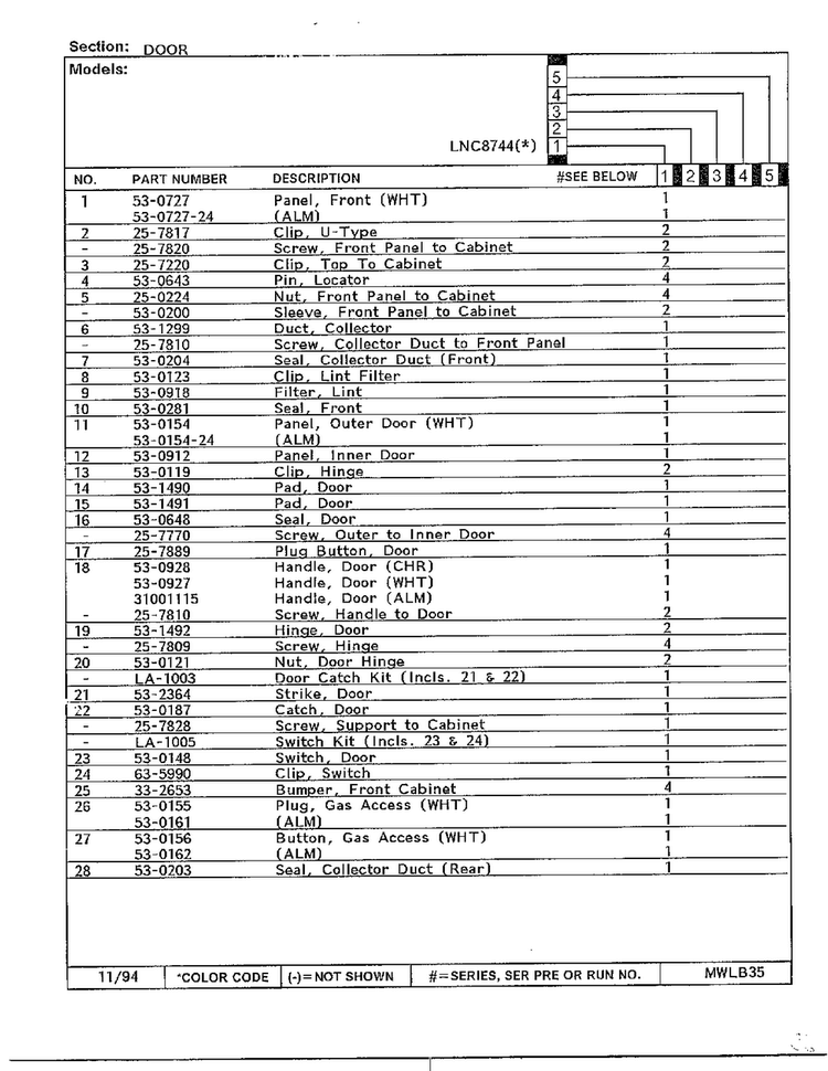 Door Page 2 Diagram and Parts List for 8744A  Norge Dryer