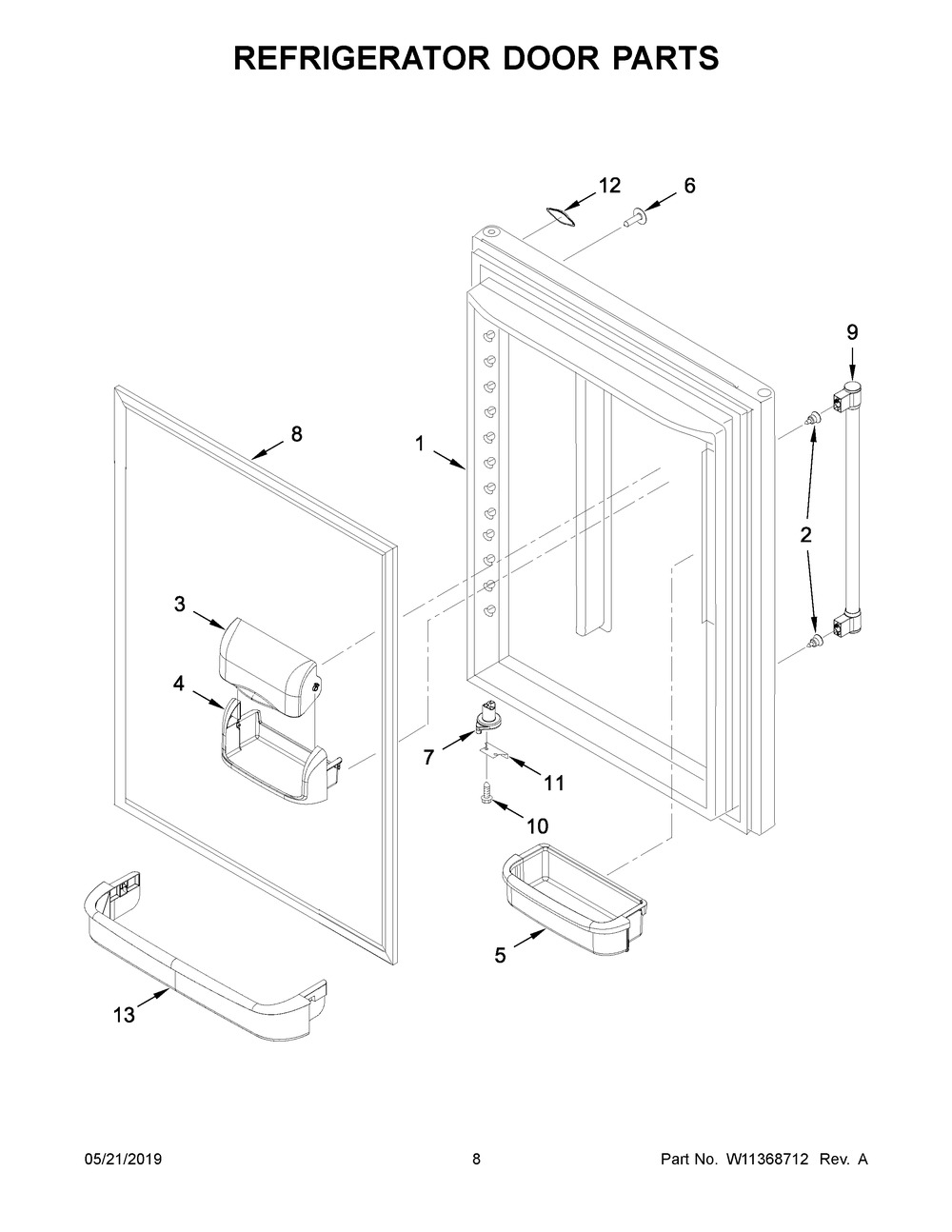 Refrigerator Door Parts Diagram and Parts List for MBF2258FEZ03  Maytag Refrigerator