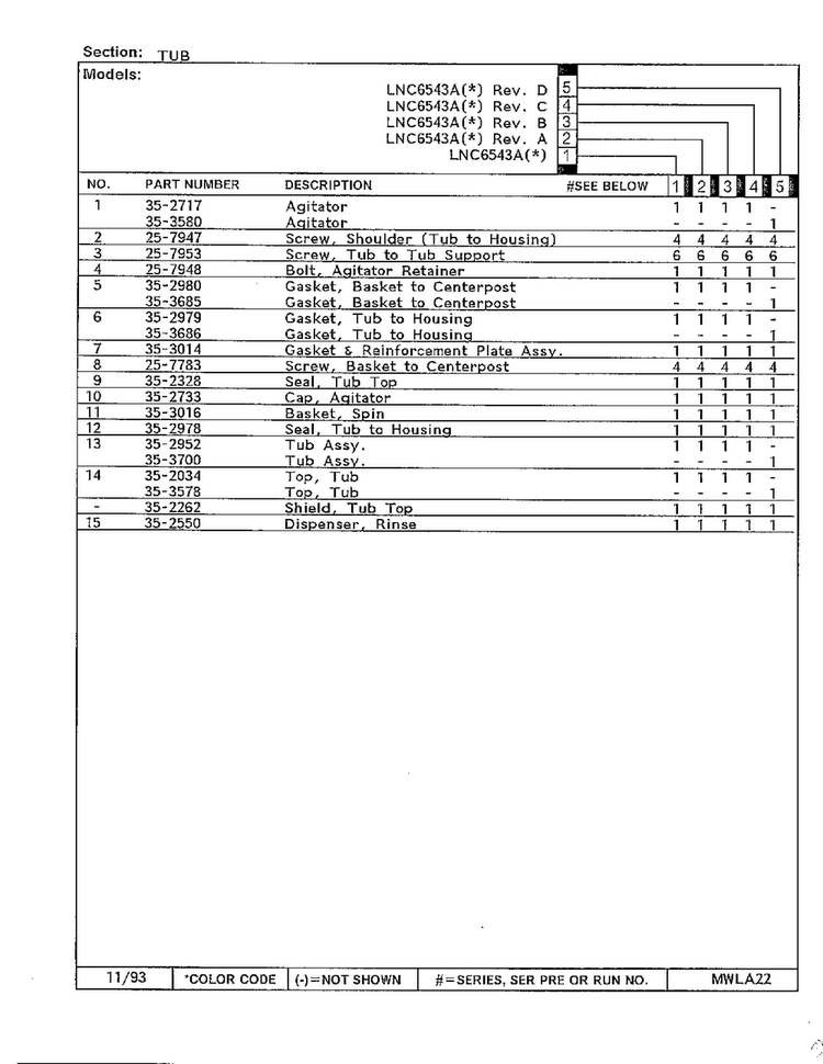 Tub Page 2 Diagram and Parts List for 6543A  Norge Washer