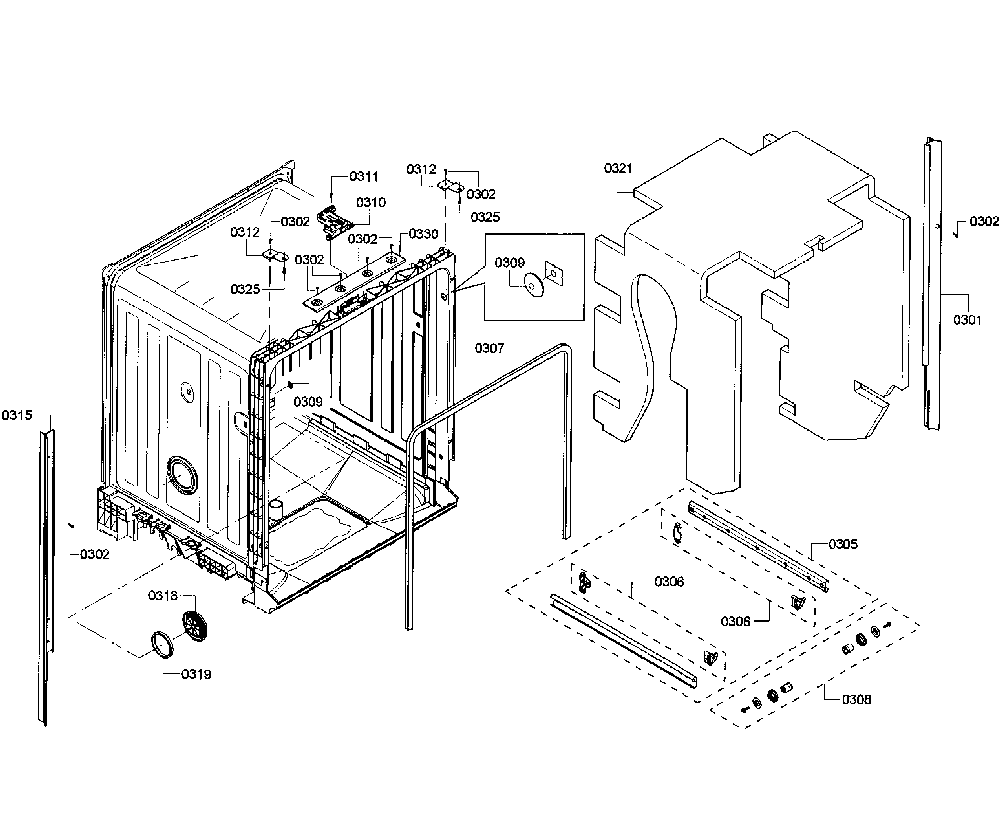 Cabinet Diagram and Parts List for 63013902013  Kenmore Dishwasher