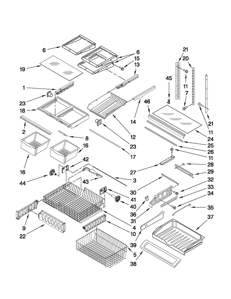 Shelf Parts Diagram and Parts List for MFF2258VEB5  Maytag Refrigerator